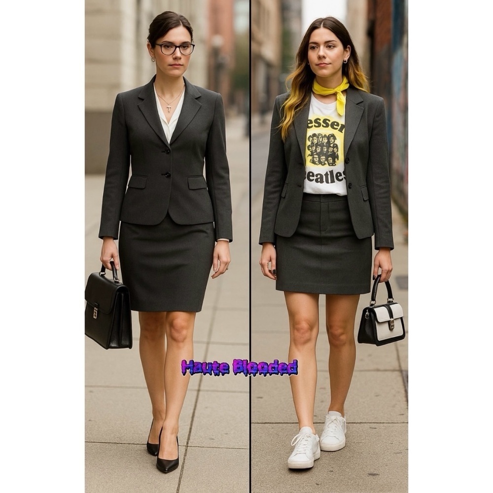 Sinequanone Paris Suit Vintage Belted Gray Skirt Jacket Old Money Business 90’s